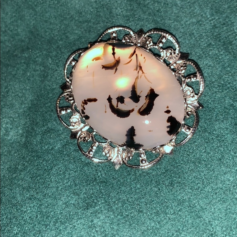 Translucent w/ black accents stone in a silver pin - Picture 2 of 5